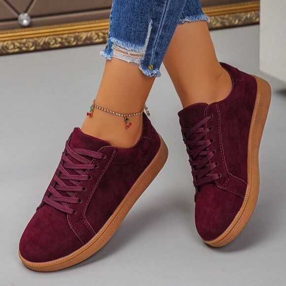 Burgundy Sporty Women's Casual Flat Sneakers - Picture 2 of 4
